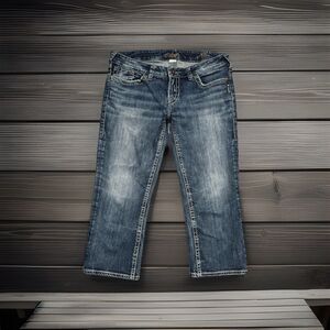 Silver Jeans Aiko Capri 32 (33x21.5) Blue Low Rise Distress Denim Womens